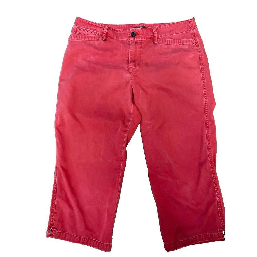Lauren Jeans Co. Ralph Lauren Women's Red Capri Pants Cotton Button Logo